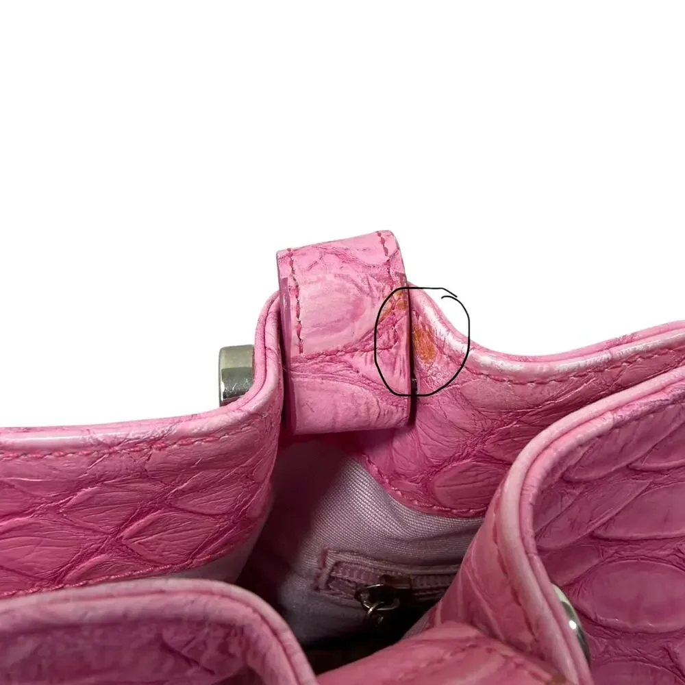Claudia Firenze Pink Leather Python Embossed Tote Bag Italy Made  Shoulder Purse
